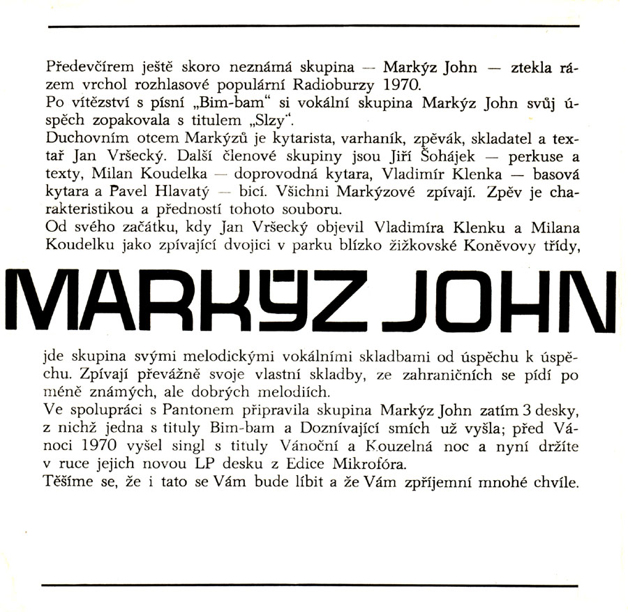 Markz John - Slzy / Pse ped spanm / Dopis / Bojcn trubadr  5